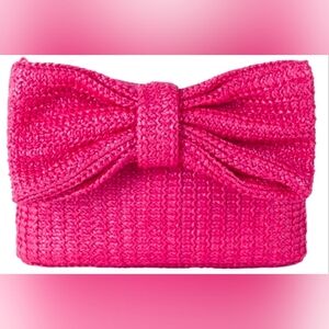 Women's Pink Straw Bow Clutch Handbag NWOT